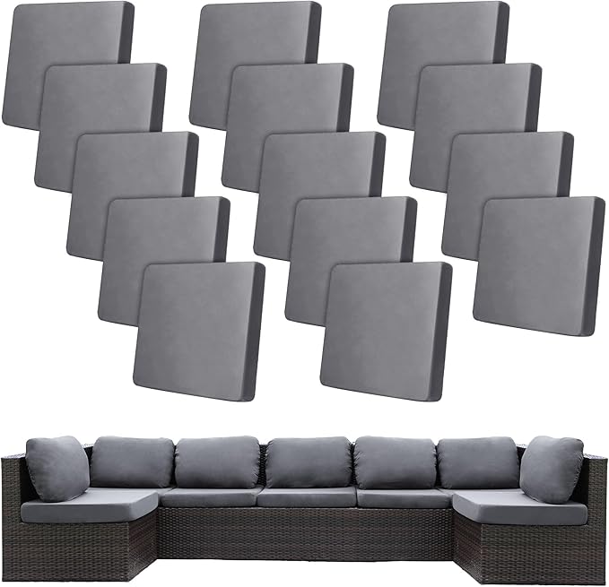 BIETYONE 14Pcs Stretch Patio Cushion Covers,Outdoor Couch Covers Replacement,Outdoor Couch & Sofa Slipcovers,for Patio Furniture Cushion Covers,Washable Reusable Furniture Protector(Grey,Cover Only)
