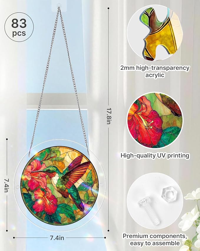 Acrylic Suncatcher Puzzle, Emerald Flame Hummingbird-7.4 in | DIY Suncatcher Puzzle Kits for Adults, Acrylic Jigsaw Puzzle Suncatcher, Garden&Window Hanging Decor, Unique Gift