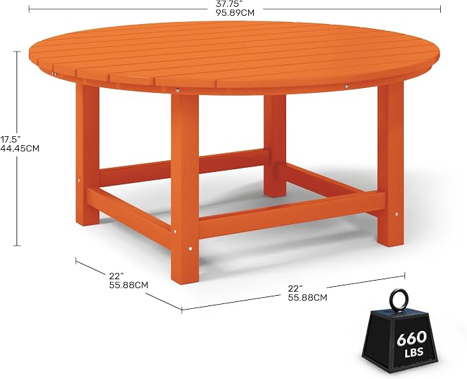 Costaelm Patio Conversation Table, Tatio Accent HDPE Outdoor Weather Resistant, Round Outdoor Porch Balcony Patio Drink Table for Outside, Pool, Backyard, Orange