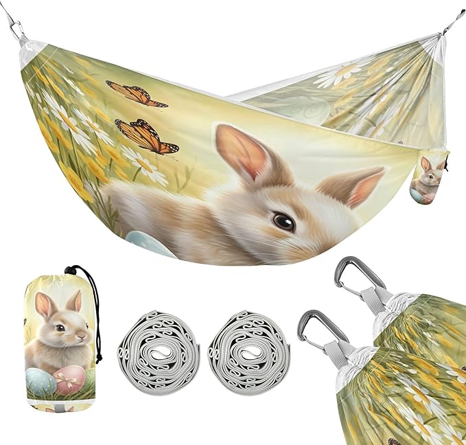 Hammocks for Outside Easter Bunny Camping Hammock Portable Hammocks with Tree Straps and Carry Bag Camping Accessories for Hiking Beach Outdoor