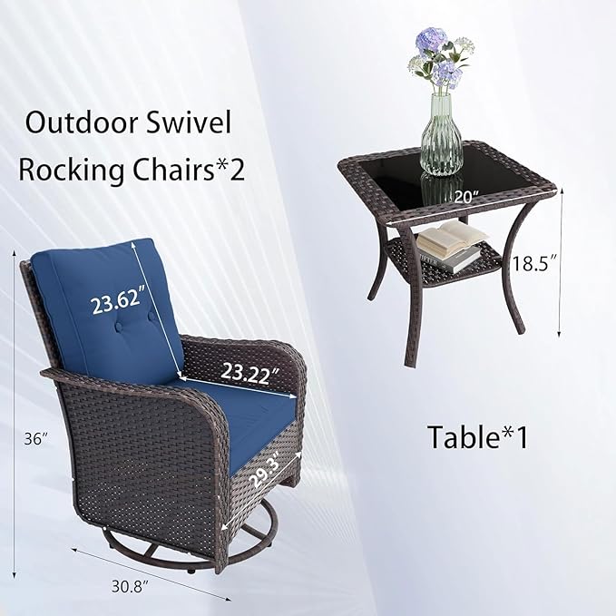 11 Pieces Outdoor Patio Furniture Set,Outdoor Sectional Furniture with 45" 55000 BTU Gas Propane Fire Pit Table,PE Rattan Wicker Patio Conversation Set,Swivel Rocking Chairs Set,Navy Blue