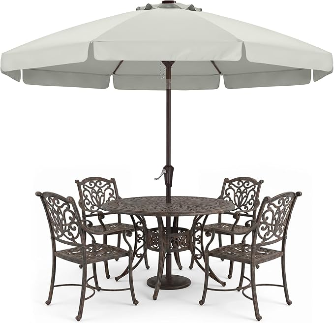 ABCCANOPY 9ft Scalloped Patio Umbrella, Outdoor Table Umbrella with Tilt and Crank, Fiberglass Ribs Deck Umbrella for Patio, Pool, Garden, Picnic (Light Beige)