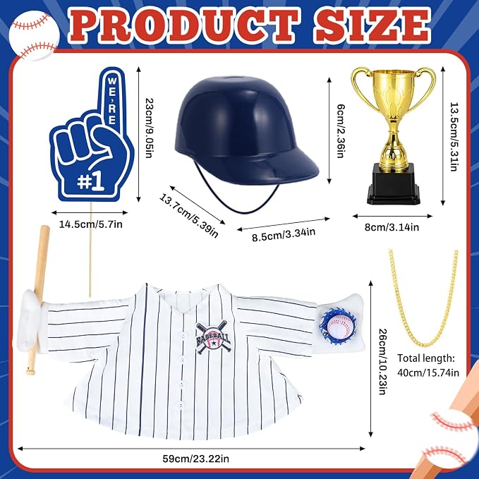 MOVINPE Baseball Goose Outfit for 23" Porch Goose Statue, Blue & White Pinstripe Team Uniform Set with Bat, Glove, Helmet, #1 Yard Sign & Trophy – Sports Lawn Decor Outdoor Patio Yard Decor