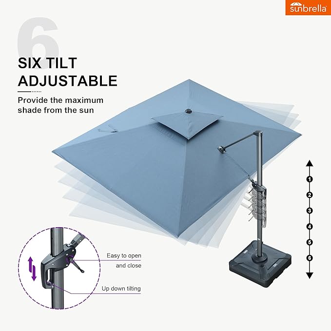 PURPLE LEAF Sunbrella Cantilever Umbrella 9' X 12' Outdoor Patio Rectangular Double Top Large Heavy Duty 360° Rotation Offset Umbrella for Outside Deck Backyard Garden Pool Spectrum Denim