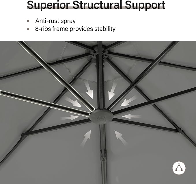 LAUSAINT HOME 12ft Patio Cantilever Umbrella with Base Included, Outdoor Curvy Round Offset Umbrella, Heavy Duty Aluminum, 360° Rotation for Pool, Deck, Lawn, Backyard (Grey)