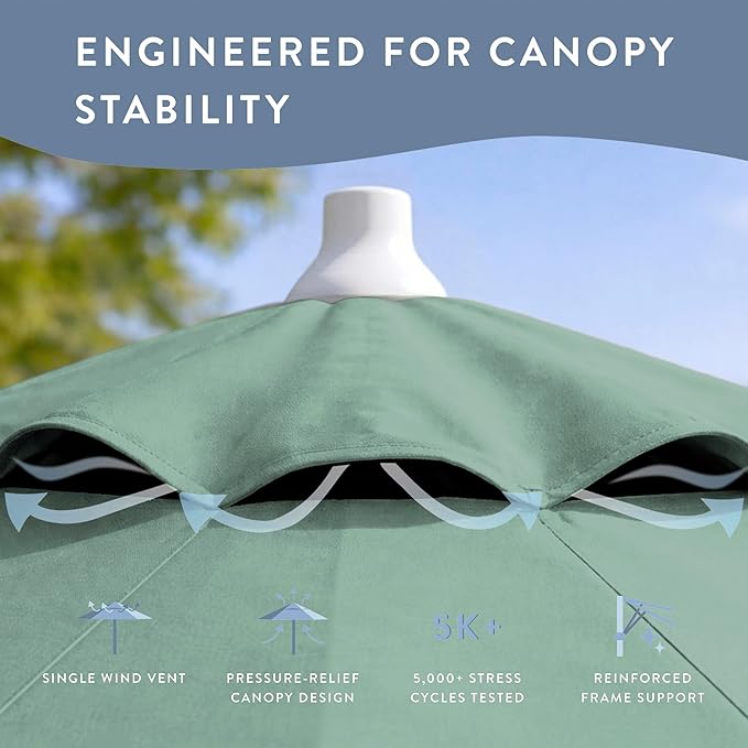 California Umbrella 10-Year Protection 9 Ft Outdoor Patio Umbrella, Pacifica Fade-Resistant Fabric, Auto-Tilt, Heavy Duty Aluminum Frame, 8 Reinforced Ribs for Pool or Deck, White Pole, Spa