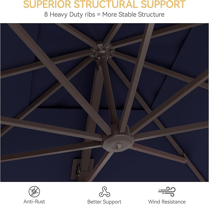 9x12 FT Patio Umbrella, Large Cantilever Rectangular Double Top Heavy Duty Offset Umbrellas with 360° Rotation, Outdoor shade for Garden Deck Pool, Navy