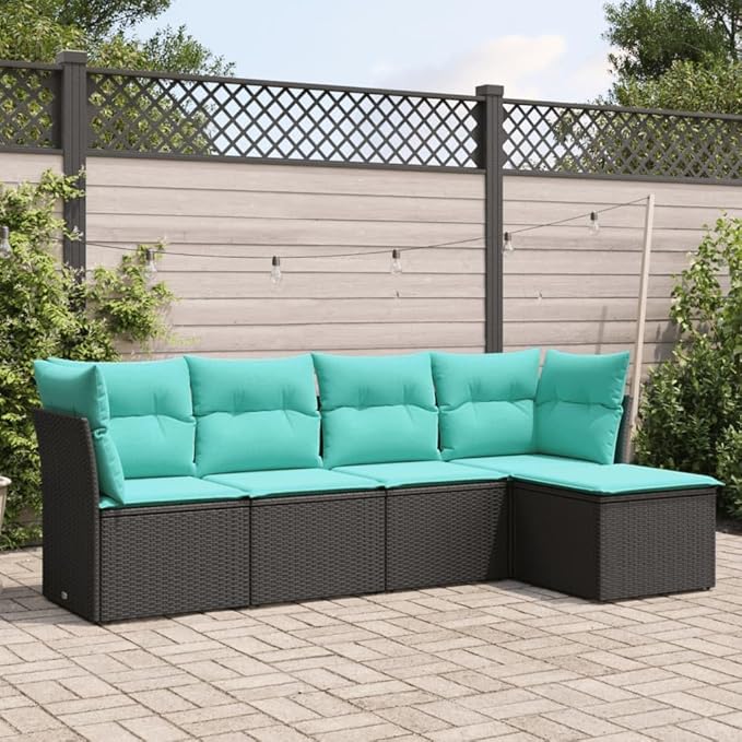 5 Piece Patio Sofa Set with Cushions, Patio Conversation Set Porch Furniture Set Outdoor Dining Sets Garden Lounge Set for Negotiation Area Piazza Exhibition Poolside Black Poly Rattan