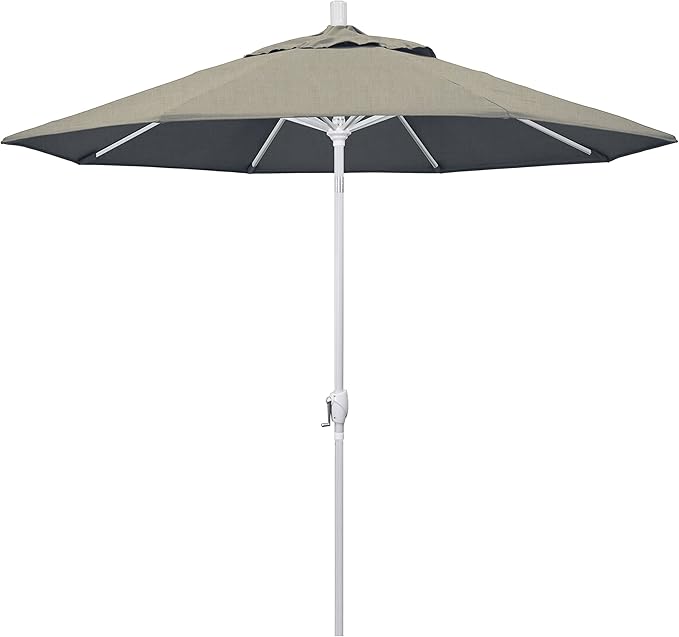 California Umbrella 9' Round Aluminum Market Umbrella, Crank Lift, Push Button Tilt, White Pole, Cilantro
