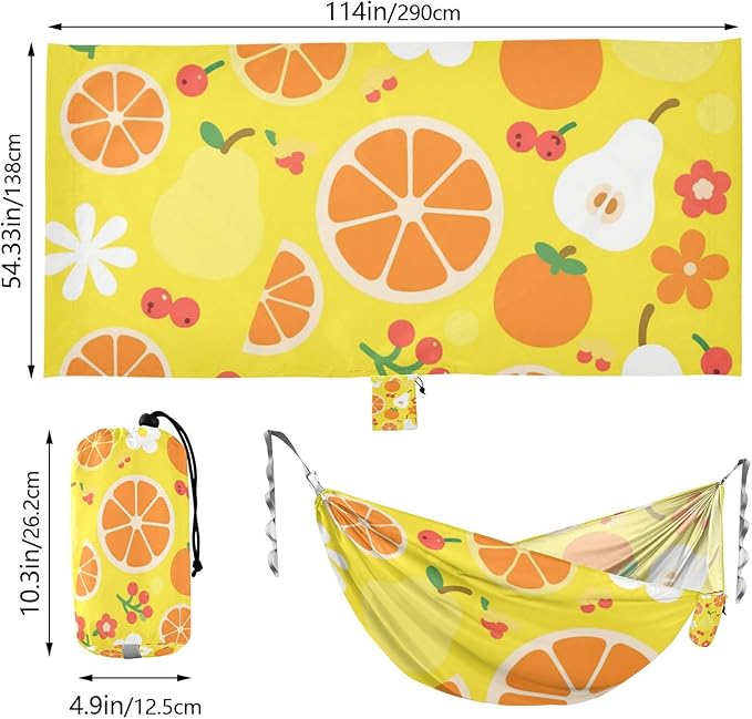 Berry Orange Pear Flower Texture Yellow 330lb Capacity Hammocks for Camping with Tree Straps Portable Hammock for Outside Beach Patio Garden amacas para patios con Base de adultos