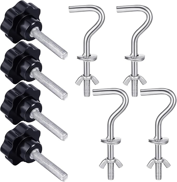 Therwen 8 Pcs Hammock Hardware Kit Heavy Duty Hammock Stand Hook Replacement Thread Hand Knob for Swing Chair Patio Umbrella Base Garden(Silver)