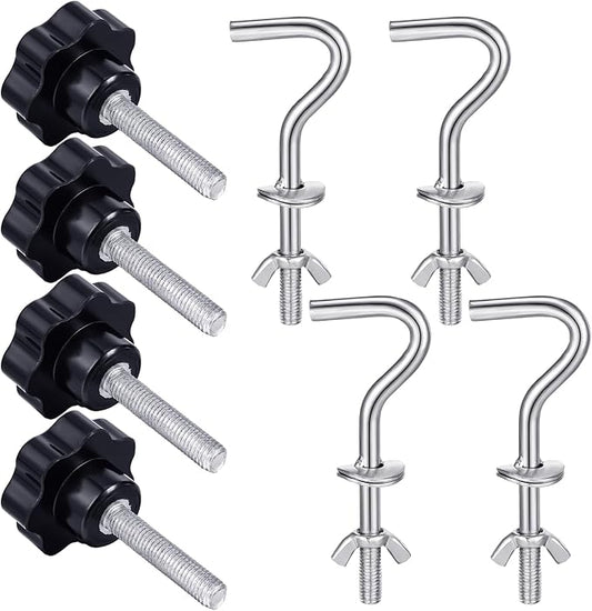 Therwen 8 Pcs Hammock Hardware Kit Heavy Duty Hammock Stand Hook Replacement Thread Hand Knob for Swing Chair Patio Umbrella Base Garden(Silver)