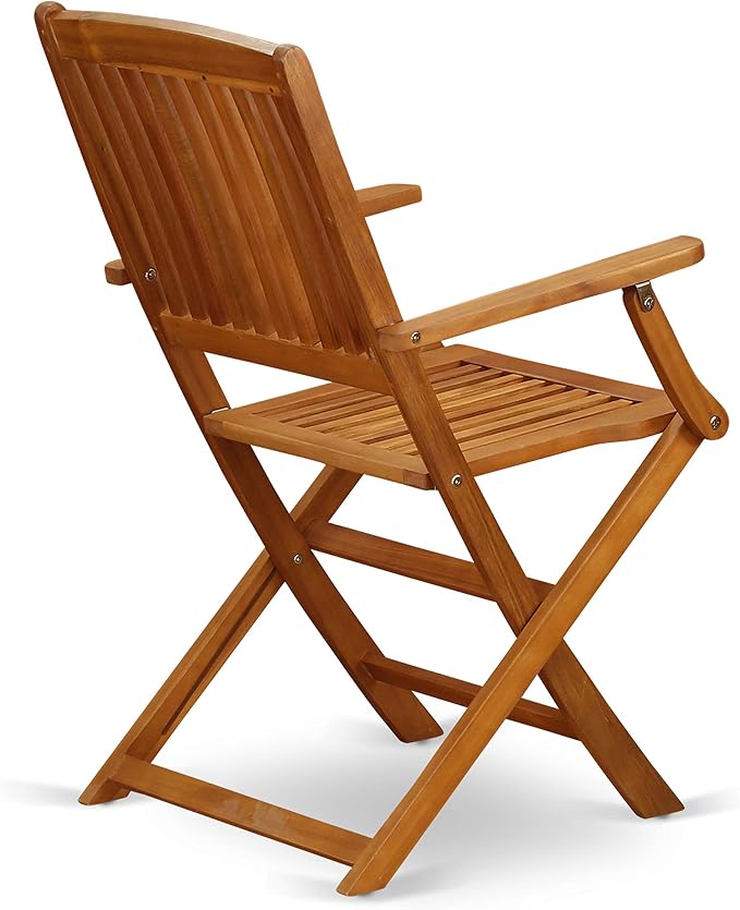 East West Furniture DECM5CANA 5 Piece Patio Dining Set Includes a Rectangle Outdoor Acacia Wood Table and 4 Folding Arm Chairs, 40x72 Inch, Natural Oil