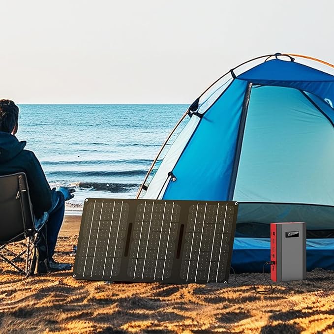 Portable Power Station with Foldable Solar Panel, 110V 100W AC Outlet Camping Solar Powered Generator with Panels, 65W Solar Powered Power Bank for Laptop Smart Devices RV Outdoor with 30W Panel