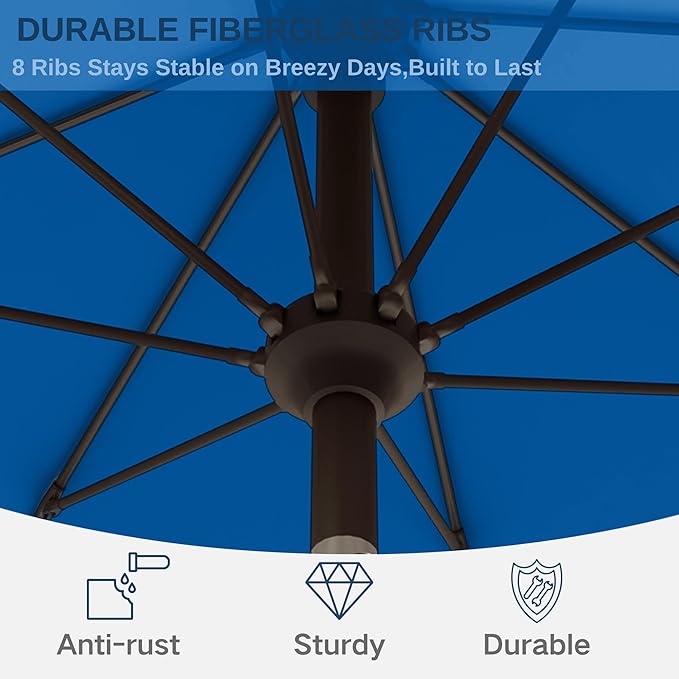 9ft Patio Umbrella with Push Button Tilt and Crank,Outdoor Market Table Umbrella UV Protection 8 Sturdy Ribs for Backyard,Garden,Pool,Deck(Royal Blue)
