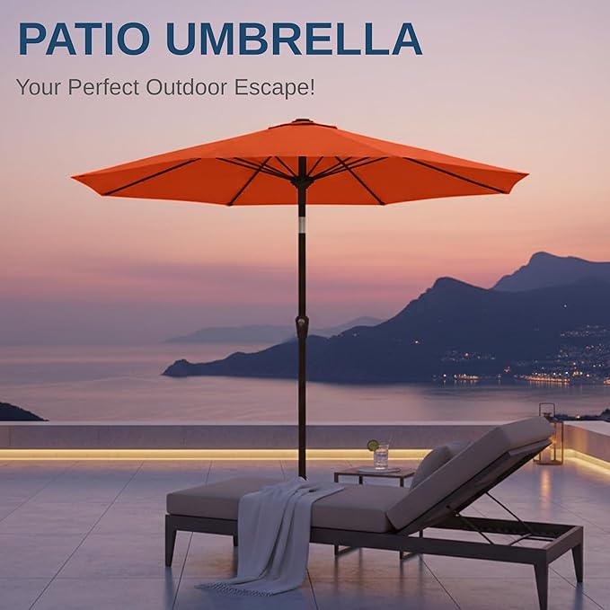 11FT Patio Umbrella, Outdoor Umbrella with with 8 Sturdy Fiberglass Ribs,Market Table Umbrella with Push Button Tilt and Crank,Suit for Backyard,Garden,Pool,Deck(Orange)
