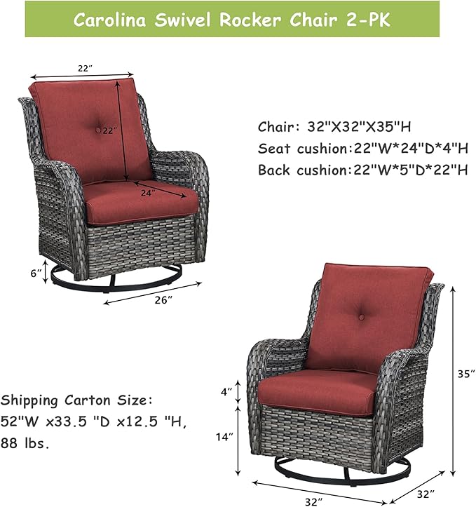 Rilyson Patio Chairs Wicker Outdoor Chair - 4 Piece Rattan Swivel Rocking Chairs Set Patio Glider Rocker Chair for Porch Deck Garden Backyard(Mixed Grey/Red)