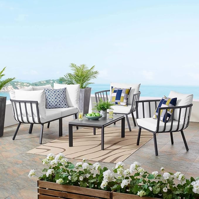 Casafoyer Riverside 5 Piece Outdoor Patio Aluminum Set in Gray White