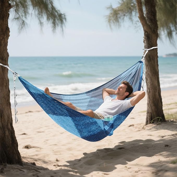 Blue Grid 330lb Capacity Outdoor Hammocks Fabric Hammock for Outside Patio Garden hamaca para Patio Exterior