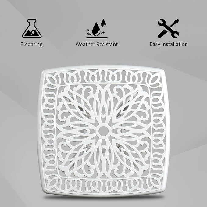 Bonnlo 21 Inch Cast Aluminum Outdoor Side Table with Umbrella Hole, Anti-Rust Coffee Bistro Table for Outdoor, Patio, Garden, Porch, Balcony End Table (Square, White)