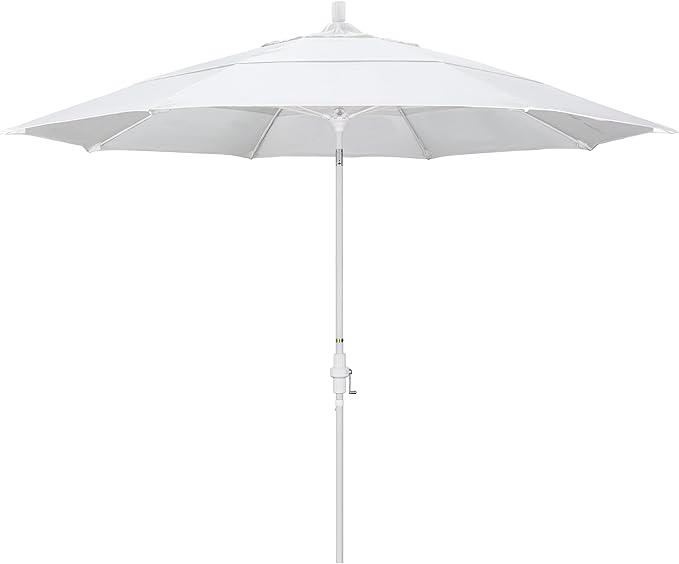 California Umbrella 11' Round Fiberglass Rib Market Umbrella, Crank Lift, Collar Tilt, Natural, White Pole (GSCUF118170-SA04-DWV)