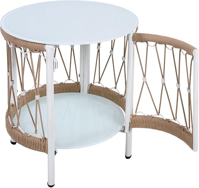 Christopher Knight Home Gwen 3-Piece Bohemian Outdoor Patio Furniture Set, Set of 2 Lounge Chairs with Cushions & Glass Top Side Table, Patio Conversation Set for Garden, Poolside, Beige + Natural