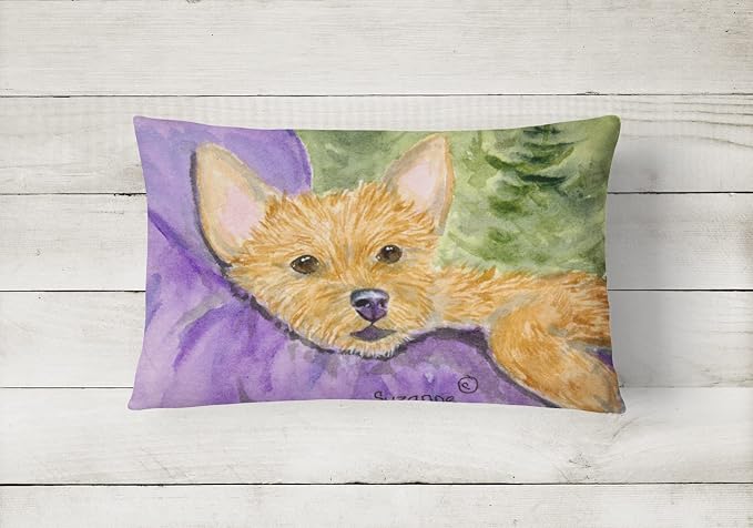 Caroline's Treasures SS8898PW1216 Norwich Terrier Canvas Fabric Decorative Pillow Machine Washable, Indoor Outdoor Decorative Pillow for Couch, Bed or Patio, 12HX16W