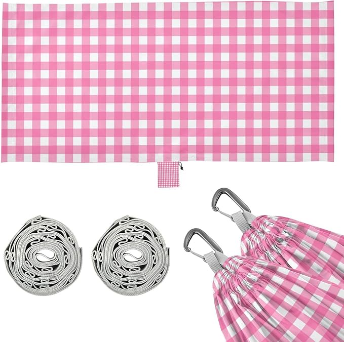 Pink and White Grid 330lb Capacity Camping Hammock with Hanging Rope Hanging Hammock for Camping & Hiking Essential accesorios para campamento