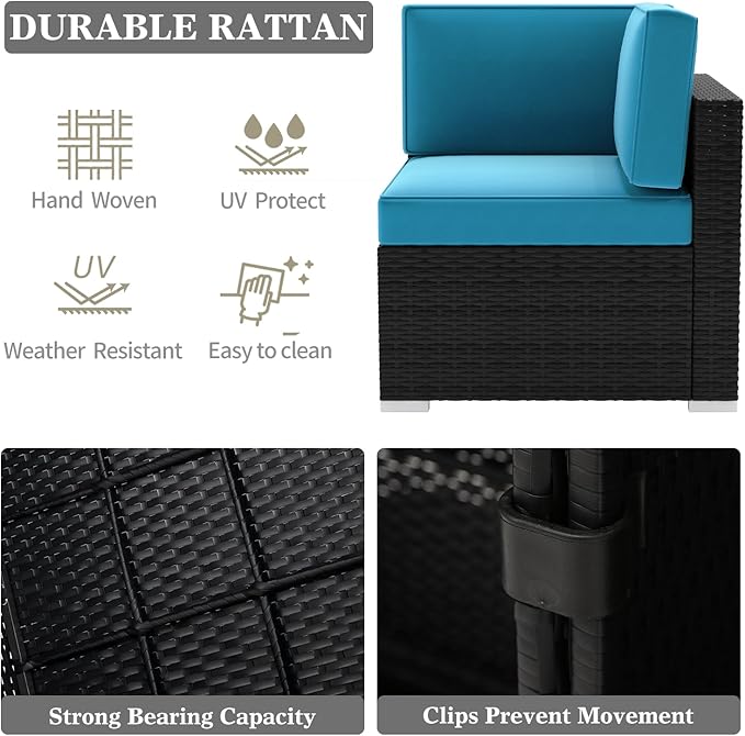 LayinSun 8 Pieces Patio Furniture Set with Fire Pit Table, Black Rattan Modular Sectional Patio Conversation Sofa Set