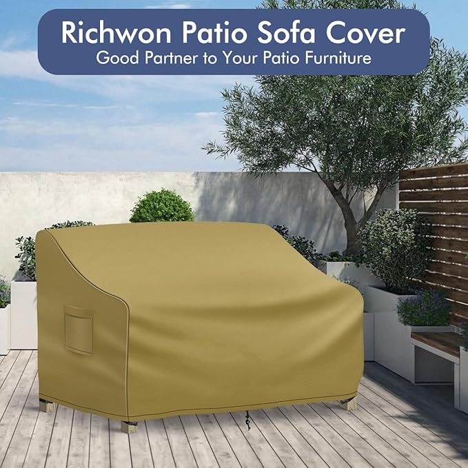 Richwon Outdoor Couch Cover Waterproof, 3-Seater Outdoor Sofa Cover, Patio Furniture Covers with Air Vent and Handles, 79W x 37D x 35H Inches, Khaki