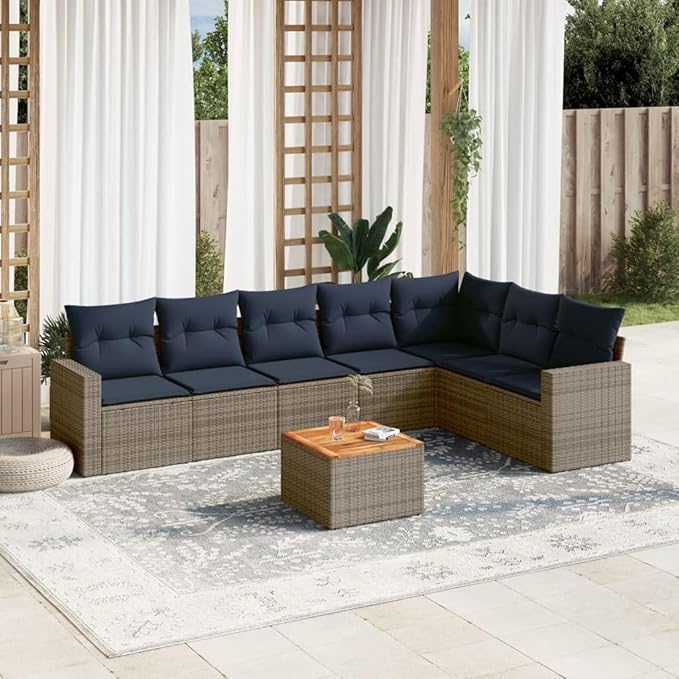 vidaXL Patio Sofa Set with Cushions 8 Piece, Outdoor Conversation Set, Patio Furniture Set for Balcony Garden, Modern Style, Gray Poly Rattan
