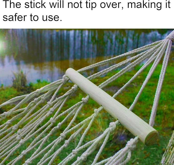 Portable Nylon Rope Hammock with Wooden Sticks On Both Sides for Outdoor Travel Portable Tree Hanging Installation Hammock Comfortable