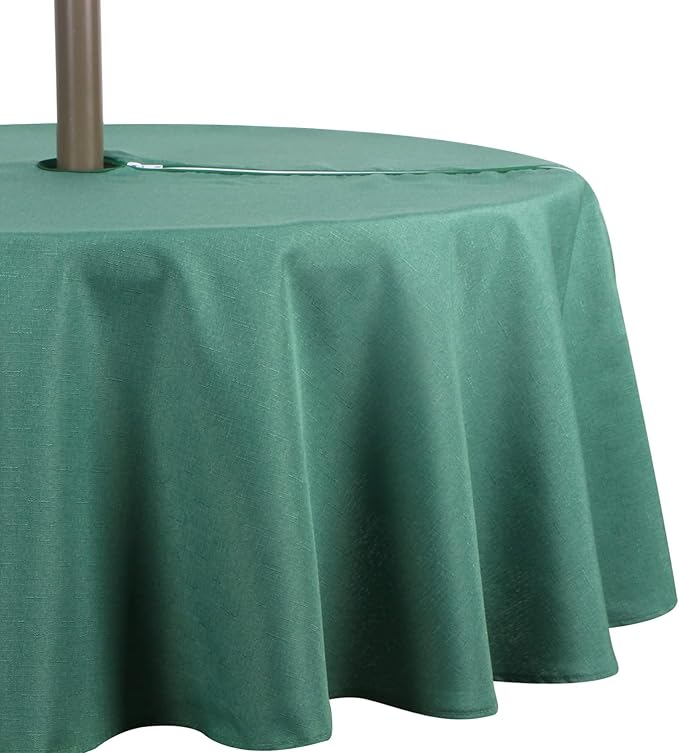 Outdoor Tablecloth Wrinkle-Free Stain Resistant Waterproof Polyester Fabric Table Cover with Zipper Umbrella Hole for Picnic/Party/Dinner/Patio Garden(60inch Round,Zippered,Green)