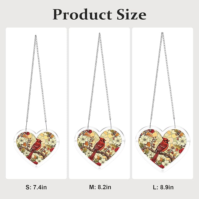 Acrylic Puzzle Suncatcher, Sun Catchers Puzzle for Window Hanging | 8.9 in Heart-shaped Cardinal DIY Suncatcher Puzzle Gifts for Adults, Women, Men, Wife, Mom, Birds Lover, Home & Garden Decor