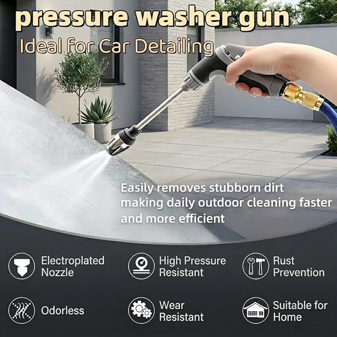High Pressure Washer Gun with Foam Cannon & 6 Adapters, 360° Rotating 3-Mode Garden Hose Nozzle, Power Car Detailing & Patio Cleaning Tool, Fits U.S. 3/4" Thread