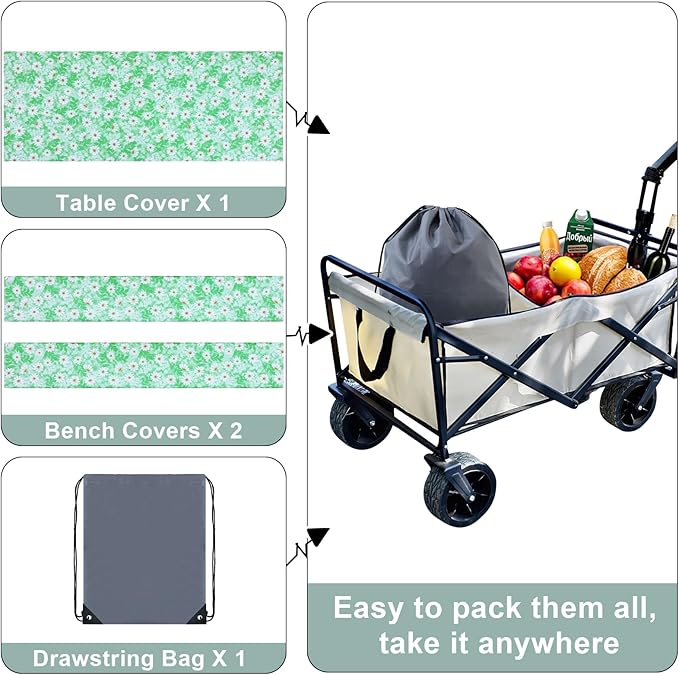 misaya Picnic Table Cover with Bench Cover, Waterproof Elastic Fitted Tablecloth for 5 Foot Tables, Rectangle Washable Polyester Tablecloths for Picnic, Camping, Outdoor (Green Daisy, 30" x 60")