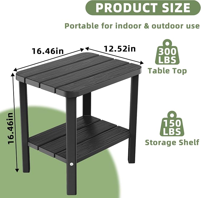 EFU Outdoor Side Table, 2-Tier Small Outdoor Table for Patio, Side Tables for Outside or Indoor, for Pool, Porch, Weather Resistant Easy Maintenance