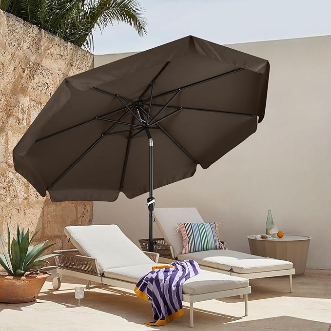 MASTERCANOPY 9ft Patio Umbrella with Valance, Crank and Tilt – 8 Ribs Outdoor Market Umbrella, UV/Fade Resistant, Waterproof Canopy with Wind Vent for Garden, Deck, Backyard, Pool (Brown)