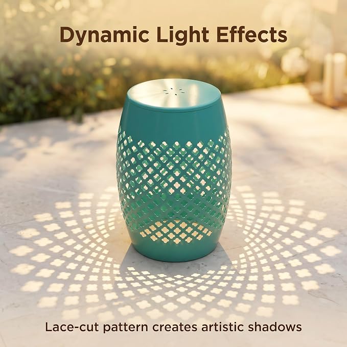 12" Outdoor Side Table, Metal Cutout Drum Side Table, Patio Garden Stool | Coffee End Tables for Small Spaces, Living Room, Backyard, Poolside