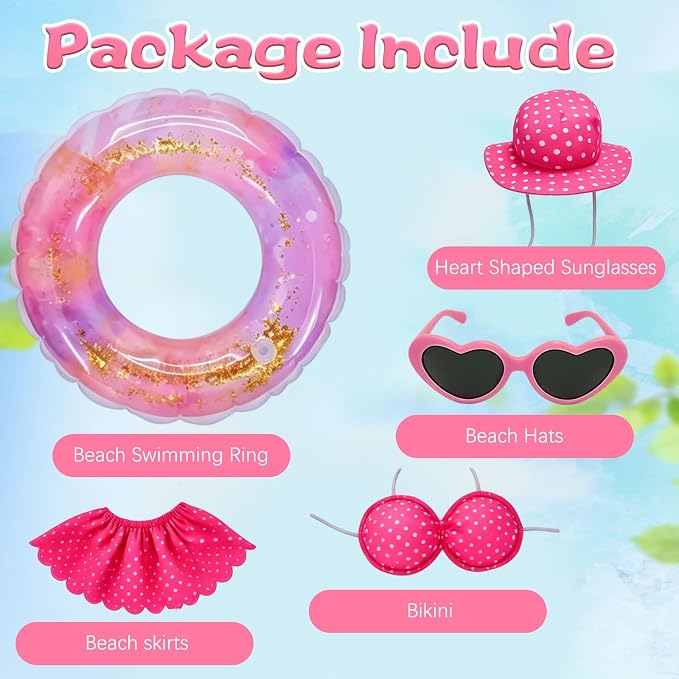 Hawaiian Porch Goose Outfit, Summer Bikini Costume with Sunglasses & Wreath, Fits 23" Goose Statue, Garden Lawn Patio Yard Outdoor Decoration (Pink)