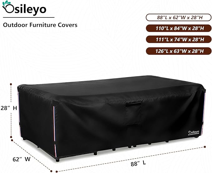 Patio Furniture Covers Waterproof,600D Heavy Duty Patio Cover for 6/7/8 PCS Sets Sectional Sofa Couch Dining Rocking Swivel Chairs Ottomans Coffee Table,88L x 62W x 28H inch
