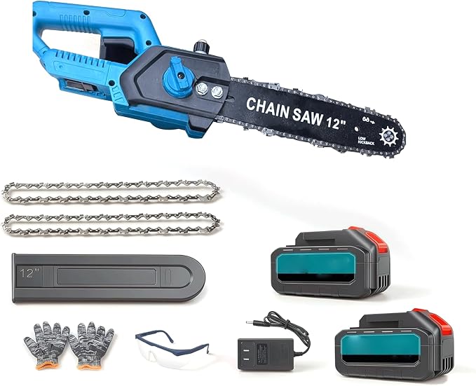 12" Cordless Chain Saw, 21V Brushless Motor Electric Handheld Electric Saw with 2x4.0Ah Batterry & 2 Chains, Auto-Oiler, Motosierra Eléctrica for Tree Trimming Wood Cutting Garden Farm Camping
