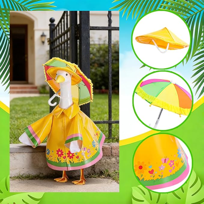 Raincoat Porch Goose Outfits,Spring Summer Lawn Goose Statue Raincoat Clothes,Fits 23" Geese Statue, for Summer Outdoor Patio Yard Lawn Garden Decoration (Raincoat-Yellow Flower)