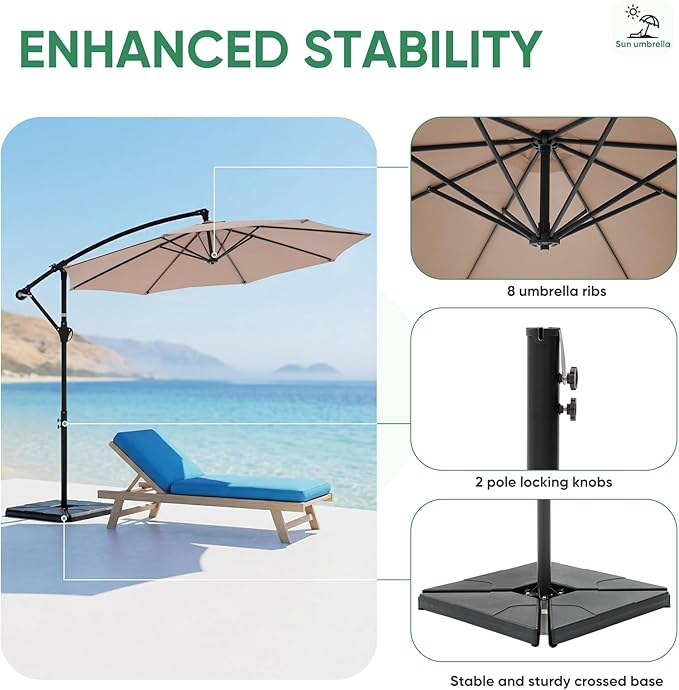 NEWBULIG 10FT Patio Umbrella, Offset Cantilever Outdoor Patio Table Umbrella, UV Protection, Fade Resistant Fabric, Easy Tilt Adjustment for Deck, Pool, Backyard, Garden