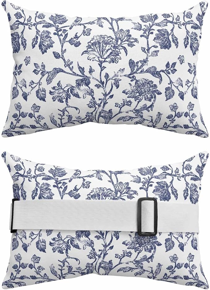 Pack of 4 Outdoor Lumbar Pillow Covers 12x20 Inch, Blue Flower Waterproof Throw Pillow Covers Set, Spring Leaf Vintage Farmhouse Boho Plant Indoor&Outdoor Cushion Cases for Patio Porch Beach