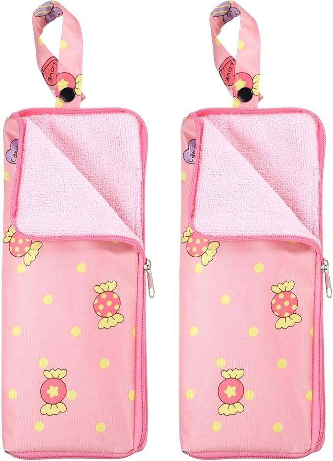 HARFINGTON 2pcs Wet Umbrellas Bag 4.9" x 11" Superfine Fiber Strong Water Absorption Umbrella Case Cover Portable Waterproof Case for Storage Travel Home Outdoor, Pink