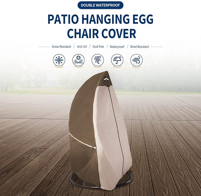 HAMLER Patio Egg Chair Cover, Heavy Duty Outdoor Hanging Egg Chair Cover , Wicker Swing Chair Covers with Zipper, Outdoor Chair Covers Waterproof Fits up to 45W x 33D x 68H Inches
