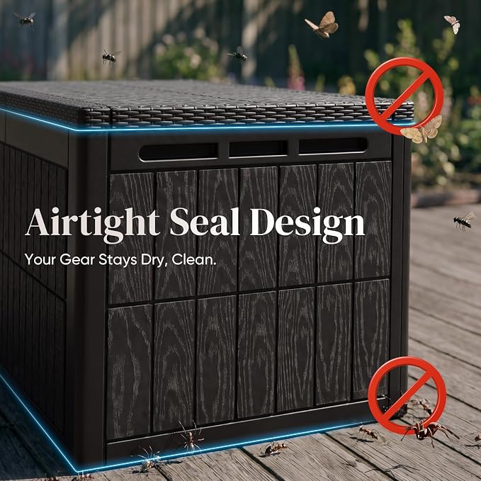 Quictent 120 Gallon Resin Deck Box, Weatherproof Waterproof Outdoor Storage Bench, Heavy Duty UV Resistant Lockable Container for Garden, Pool Supplies, Patio Cushions & Furniture Accessories