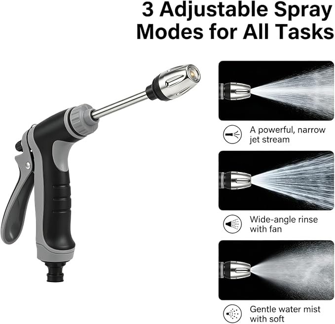 Pressure Washer Gun, Cordless Power Washer, Durable Stainless Steel, 360° Rotating for Three Spray Modes, Universal Compatibility