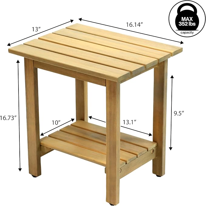 JONATHAN Y Kellie 16" Modern Light Teak Acacia Wood Outdoor Side Table with 2-Tier Storage, Weather-Resistant Rectangular Slatted End Table for Patio, Garden, Deck, and Porch END6001T